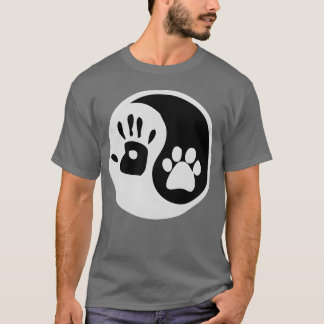 Ying Yang menselijke hand hond poot vriend retro T-shirt