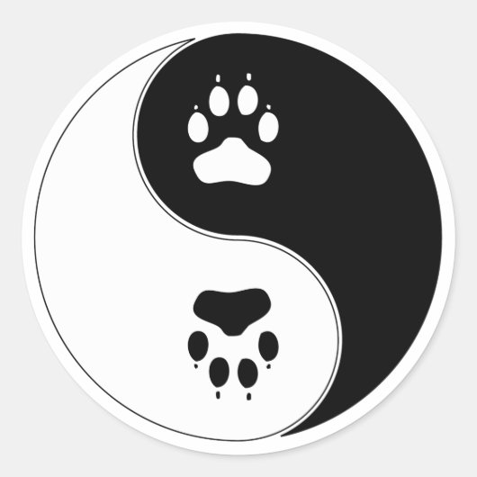 Ying Yang Paw Print Ronde Sticker (Voorkant)