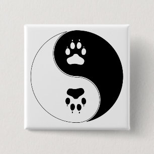 Ying Yang Paw Print Vierkante Button 5,1 Cm