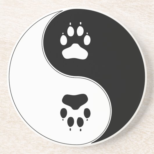 Ying Yang Paw Print Zandsteen Onderzetter (Voorkant)