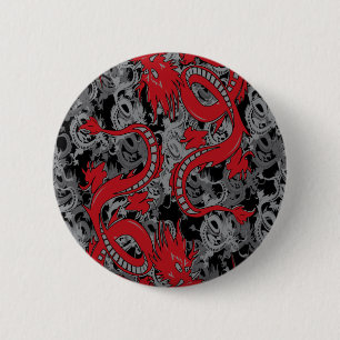 Ying Yang Red Dragons Ronde Button 5,7 Cm