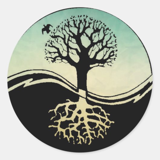 Ying Yang Tree of Life Ronde Sticker (Voorkant)