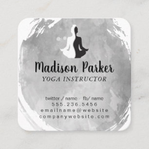 Ying Yang Yoga Pose Logo   Waterverf Geborsteld Vierkante Visitekaartje