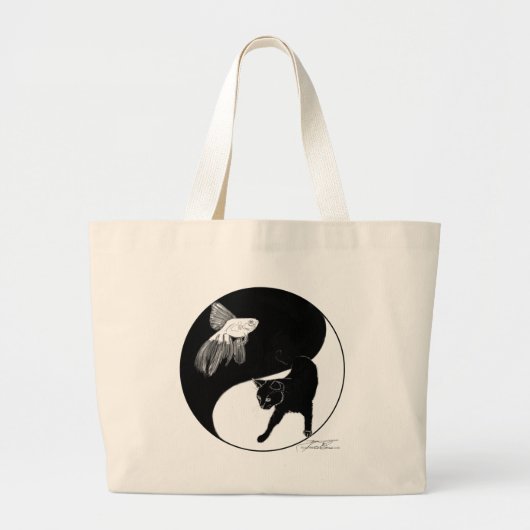 YinYang Fish en Cat Bag Grote Tote Bag (Voorkant)