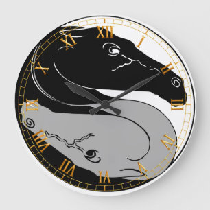 YinYang Horses Wall Clock Grote Klok