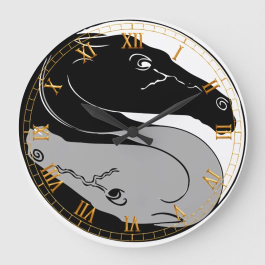 YinYang Horses Wall Clock Grote Klok (Voorkant)