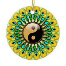 YinYang Peacock Sun Circle Ceramic Ornament