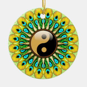 YinYang Peacock Sun Circle Ceramic Ornament