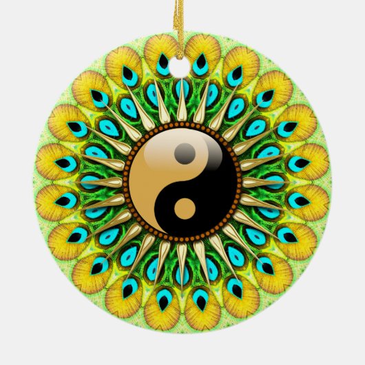 YinYang Peacock Sun Circle Ceramic Ornament (Achterkant)