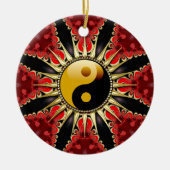 YinYang Red Tribal Flower Ceramic Ornament (Voorkant)