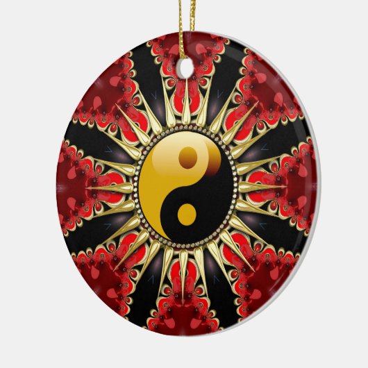 YinYang Red Tribal Flower Ceramic Ornament (Links)