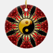 YinYang Red Tribal Flower Ceramic Ornament (Achterkant)