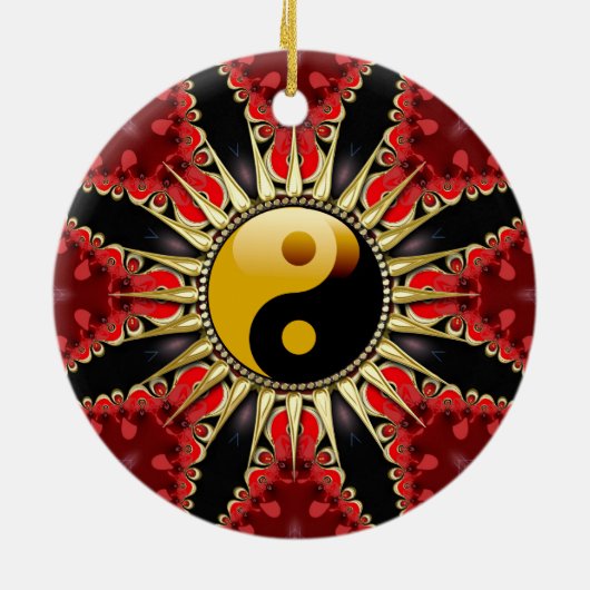 YinYang Red Tribal Flower Ceramic Ornament (Achterkant)