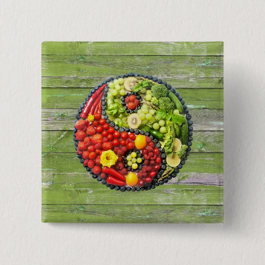YinYang - Vegan harmony Green Wood Wall Vierkante Button 5,1 Cm (Voorkant)