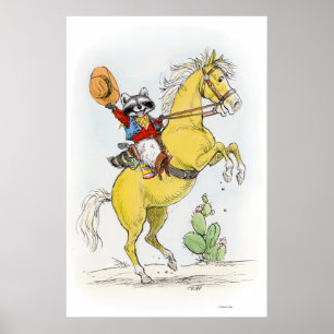 Yippee! Cowboy Racoon op zijn paarse foto Poster