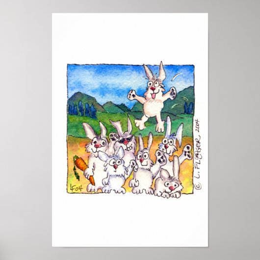 Yippee!! Cute Cartoon Rabbits! Poster afdrukken (Voorkant)