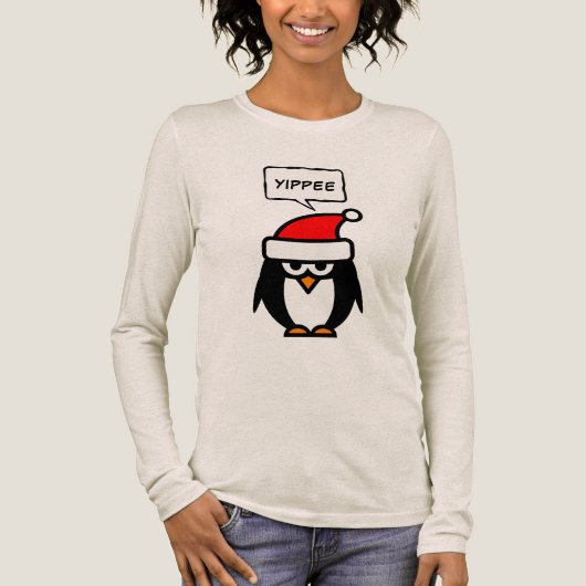 Yippee funny sarcastic Santa penguin Christmas Tri-Blend Shirt (Voorkant)