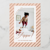 Yippee! Happy New Year Fun Modern Stripes Foto Folie Feestdagenkaart (Voorkant)