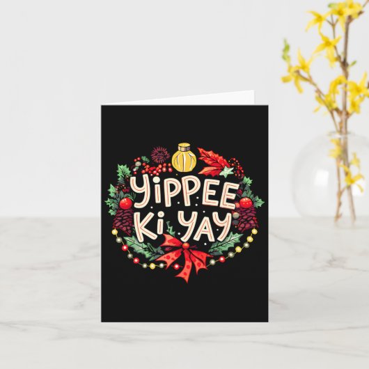 Yippee-ki-yay Funny Christmas Party Long Sleeve  Kaart (Gele Bloem)