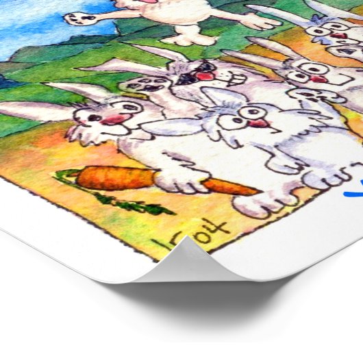 Yippee!! - Kute Cartoon Bunnies Poster Print (Hoek)