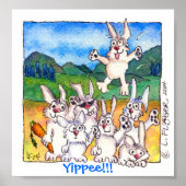 Yippee!! - Kute Cartoon Bunnies Poster Print (Voorkant)