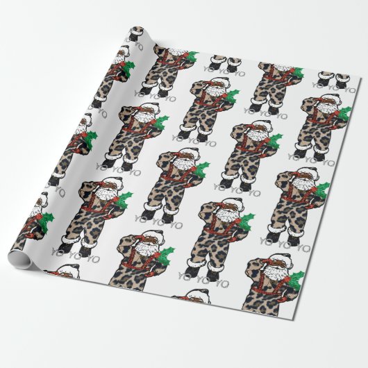 yo black santa cadeaupapier (Uitgerold)