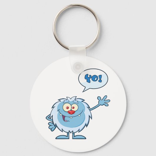 Yo Blue Monster Waving Sleutelhanger (Voorkant)