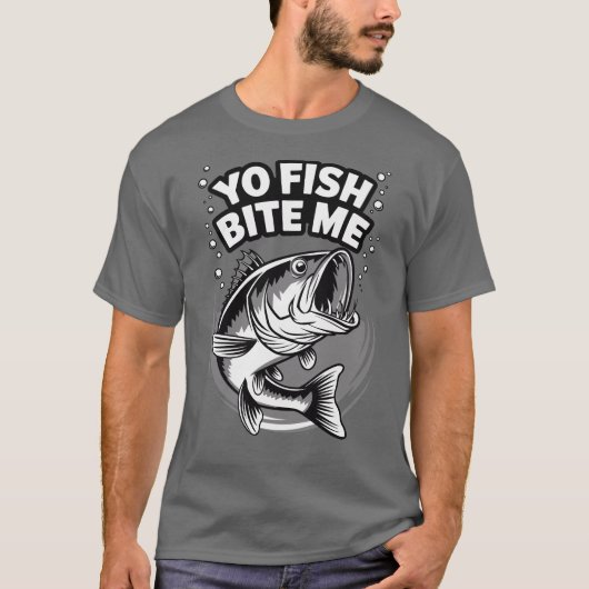 Yo Fish Bite Me Funny Gevist T-shirt (Voorkant)