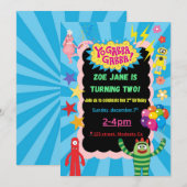 Yo Gabba Gabba verjaardagsfeestje uitnodiging (Voorkant / Achterkant)