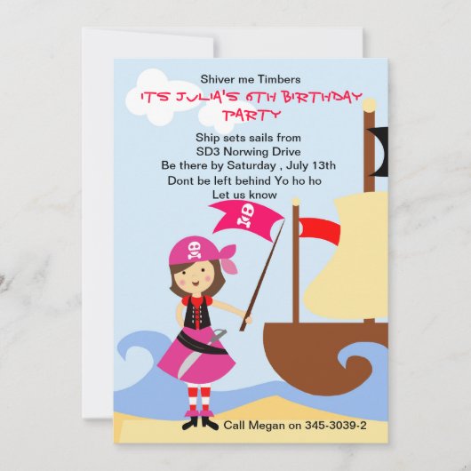 Yo Ho Ho Pink Pirate Birthday Party uitnodiging (Voorkant)