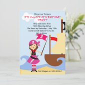 Yo Ho Ho Pink Pirate Birthday Party uitnodiging (Staand voorkant)