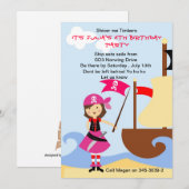 Yo Ho Ho Pink Pirate Birthday Party uitnodiging (Voorkant / Achterkant)