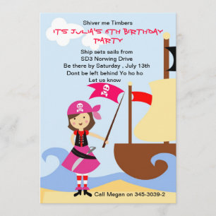 Yo Ho Ho Pink Pirate Birthday Party uitnodiging