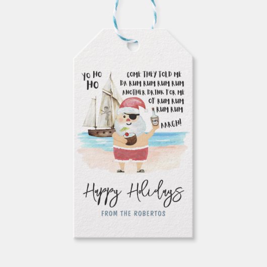 Yo Ho Ho Pirate Santa Rum Funny Kerstmis Cadeaulabel (Voorkant)