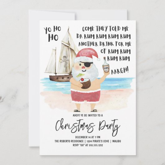 "Yo Ho Ho Pirate Santa Rum Kerstfeest" Kaart (Voorkant)