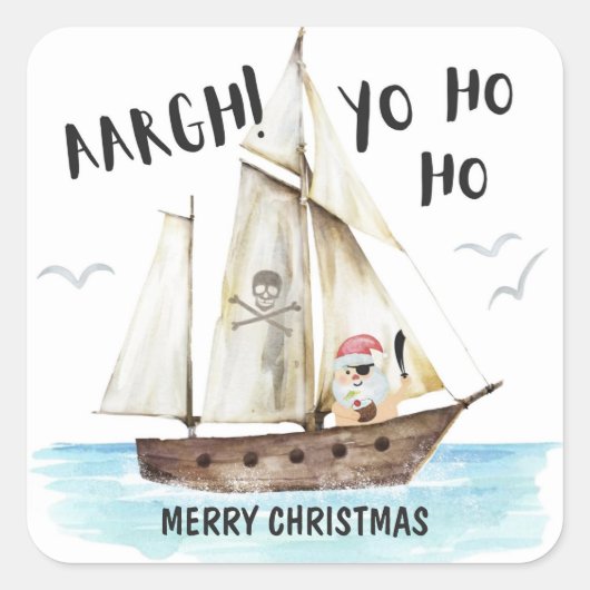 Yo Ho Ho Pirate Santa Ship Merry Kerstmis Vierkante Sticker (Voorkant)