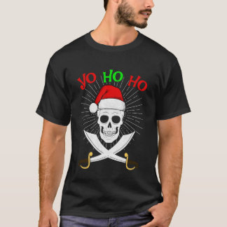 Yo Ho Ho Pirate Santa Skull Christmas PJs Funny Sp T-shirt