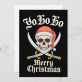 Yo Ho Ho Vrolijk Kerstfeest Piraat Kerst Schedel V Feestdagenkaart (Voorkant / Achterkant)
