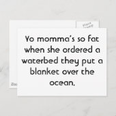 Yo momma's zo dik toen ze een waterbed bestelde... briefkaart (Voorkant / Achterkant)
