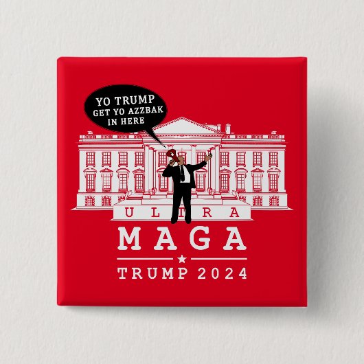 YO TRUMP 2024 WHITEHOUSE VIERKANTE BUTTON 5,1 CM (Voorkant)