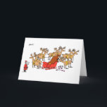 Yob reinder Xmas-kaart Feestdagen Kaart<br><div class="desc">De kerstman kijkt aan terwijl zijn rendier zijn slee omcirkelt en cadeaus begint te eten.</div>