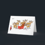 Yob reinder Xmas-kaart Feestdagen Kaart<br><div class="desc">De kerstman kijkt aan terwijl zijn rendier zijn slee omcirkelt en cadeaus begint te eten.</div>