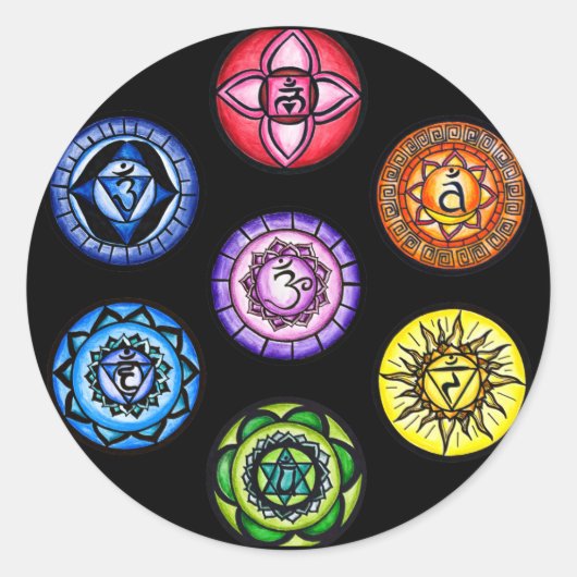 Yoga - 7 Chakra's Energie Ronde Sticker (Voorkant)
