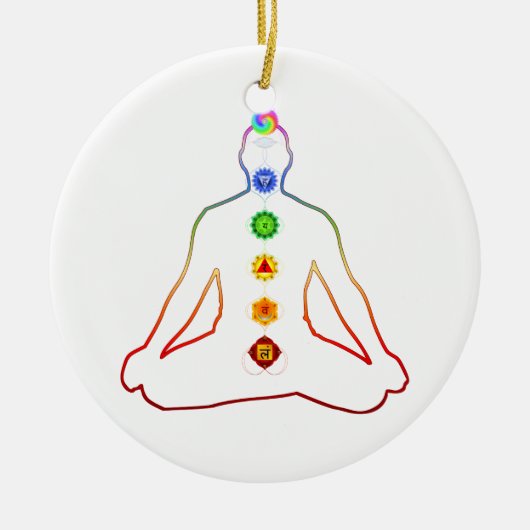 Yoga Asana Siddhasana Pose met 7 Chakras Keramisch Ornament (Voorkant)