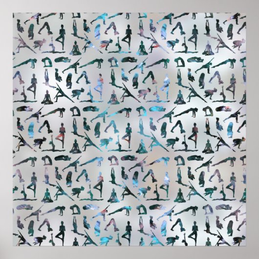 Yoga Asanas/Poses patroon Labradorite op parelaas Poster (Voorkant)