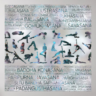 Yoga Asanas/Poses Sanskrit Word Art Labradorite Poster
