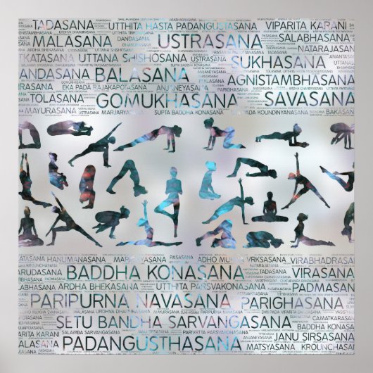 Yoga Asanas/Poses Sanskrit Word Art Labradorite Poster (Voorkant)