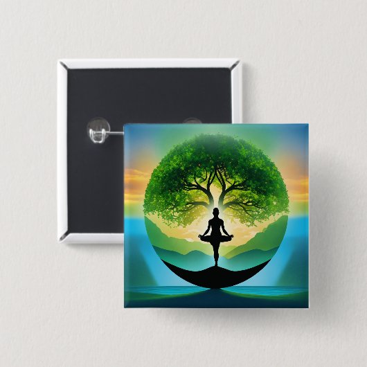 Yoga bemiddeling vierkante button 5,1 cm (Voorkant /achterkant)