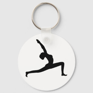 Yoga Black Silhouette Woman Posing Round Sleutelha Sleutelhanger