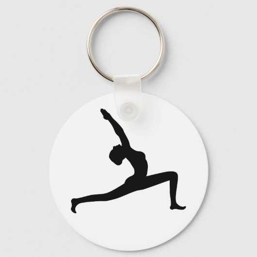 Yoga Black Silhouette Woman Posing Round Sleutelha Sleutelhanger (Voorkant)